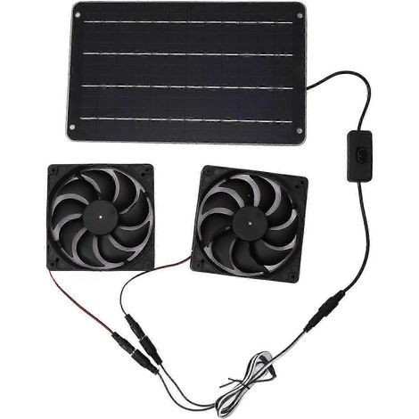 Ventilateur double solaire 20 W 12 V, kit de ventilateur à panneau solaire écoénergétique avec interrupteur pour camping-car, serre, maison pour animaux (1/5)
