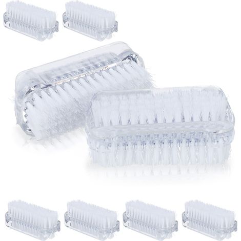 Relaxdays Cepillo para Uñas, Pack de 8, Cepillo Doble Cara de Cerdas Duras, Plástico, 3,5x8,5x3,5 cm, en Transparente
