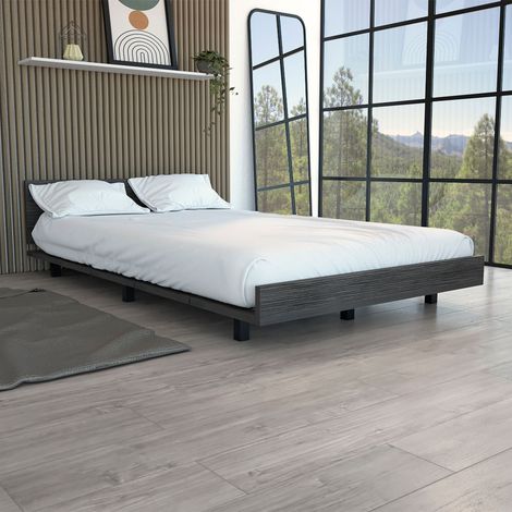 Base letto singolo Kaia in legno di quercia grigia con struttura 51,6 cm di altezza, 212,5 cm di lunghezza e 120 cm di larghezza (1/4)