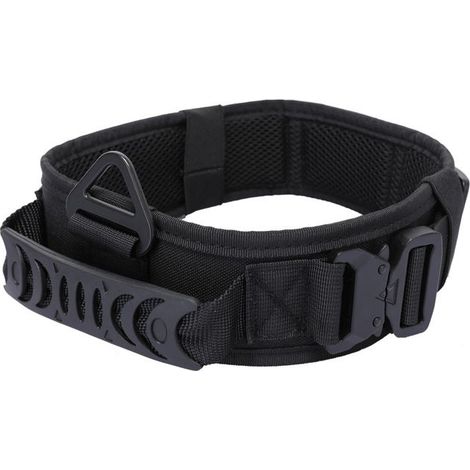 Grand collier pour chien, collier militaire réglable en nylon, boucle en métal robuste avec poignée, noir