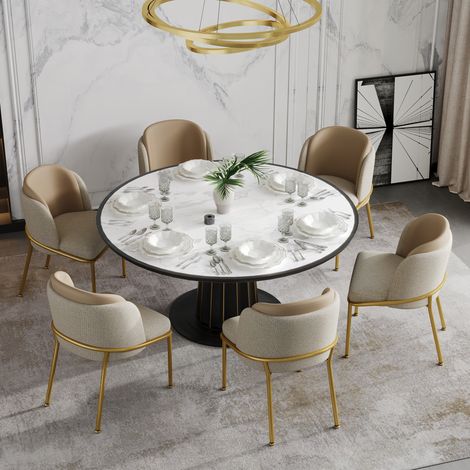 Silla de Comedor en Metal y Madera, Respaldo Ergonómico, Patas Ajustables, Beige y Caqui (1/5)