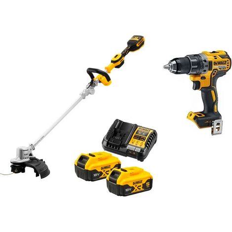 DEWALT Garten-Set DCMST561DCD: Akku-Rasentrimmer DCMST561N und Akku-Bohrsschrauber DCD791 2x 5,0 Ah Akku + Ladegerät