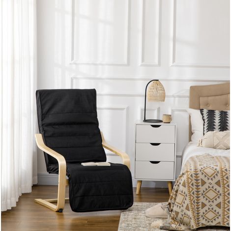 Sillón relax balancín con reposapiés regulable, madera de abedul, negro DESVIAE (1/5)
