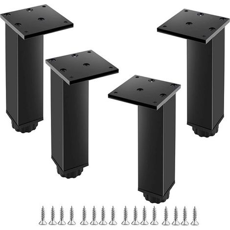 Ensemble de 4 pieds de meubles métalliques réglables, pieds d'armoire, pieds de meubles en aluminium, pieds de bureau carrés, hauteur réglable de 1 à 15 mm, incl. (1/5)