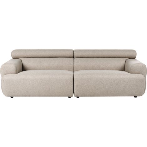 3 Seater Sofa Beige Fabric Upholstery Couch with Armrests Headrest Easy Clean Modern Living Room HOVDEN