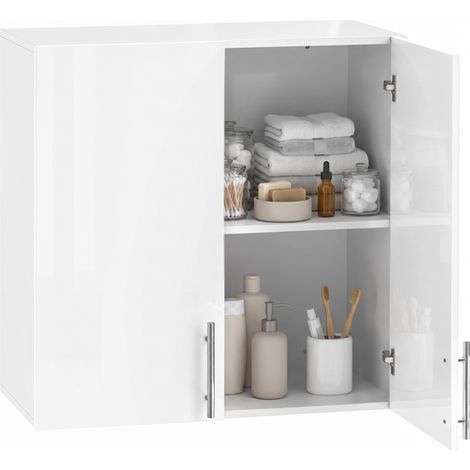 HOMCOM armario de baño de pared, mueble de baño colgar moderno, 2 puertas de alto brillo, estante ajustable, ahorra espacio, 60x31x60 cm, blanco (1/5)