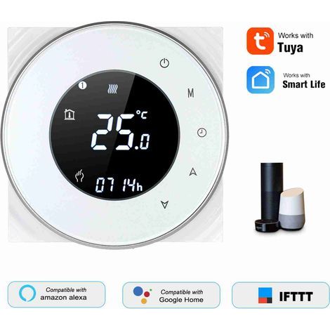 WiFi Thermostat, Gas Boiler Thermostat, 5+2 Wire Programmable Room Thermostat Controlled by Tuya or Smart Life, Compatible with Alexa and Google Home Voice Control, White, Wall Mounted (1/5)