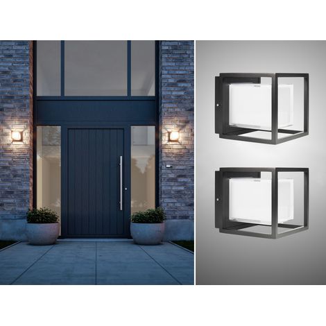 LED Außenwandleuchten 2er SET eckig Aluminium Schwarz, 17x15cm (1/5)