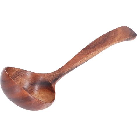 Kleiner, langer, gebogener Suppenlöffel aus Akazienholz, japanische Schöpfkelle für Suppe, Brühe, Brei und Fondue (1/5)
