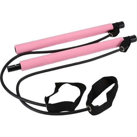 Barre de Pilates multifonctionnelle (rose), pour le yoga, l'ouverture de la poitrine et le renforcement du dos, avec bande élastique d'étirement. (1/5)
