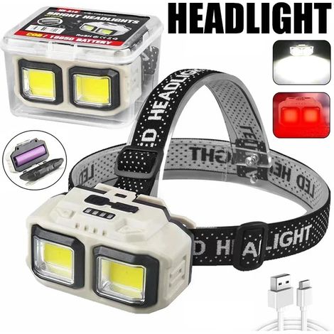 Lampe frontale LED COB puissante (619S) rechargeable par USB avec batterie 18650, étanche, idéale pour le camping, la pêche et la recherche en extérieur. (1/5)
