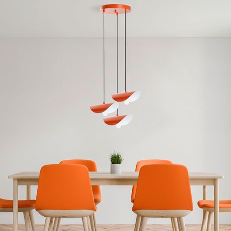 Lustre orange élégant, corps en métal, diamètre 50 cm, hauteur réglable 75-106 cm, 3 douilles E27, pour les espaces de vie modernes, IP20 (1/5)