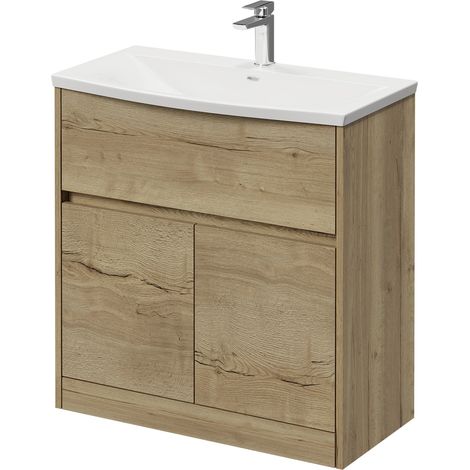 Montego Autumn Oak 800mm 1 Drawer 2 Doors Vanity Unit with Arc Basin