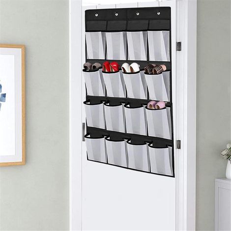 Sollbry Organizador de zapatos para puerta  16 bolsillos grandes  Para puerta con 4 ganchos metálicos resistentes  Bolsa de almacenamiento multifuncional para hombres y mujeres (1/5)