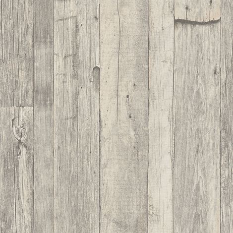 Papier peint imitation bois gris – Tapisserie planches de bois – Dimensions 10,05 x 0,53 m – Raccord sauté 80/40 cm pour salon et chambre adulte – Bricoflor (1/5)