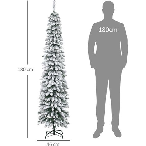 Sapin de Noël artificiel enneigé, design élancé, ignifugé, 180 cm, vert et blanc (1/5)
