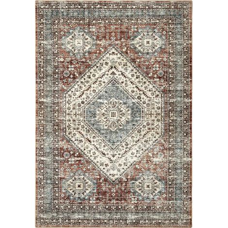 Alfombra de pasillo, diseño de medallón floral, base antideslizante, marrón, 120 x 170 cm. (1/2)