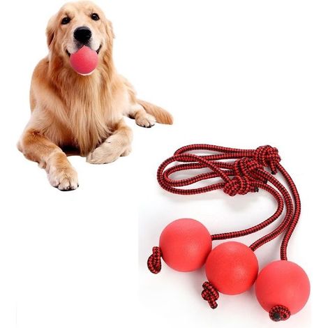 Jouet pour Chien - HANDEIU - Balle Corde - Caoutchouc - 3 Pièces - Rouge