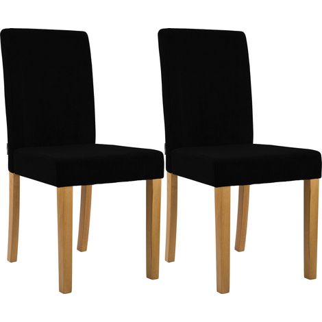 Lot de 2 chaises de salle à manger Ina en velours côtelé Noir  Antique clair