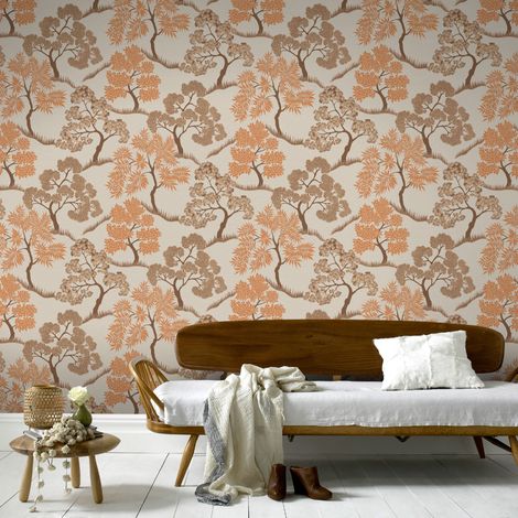 Papier peint intissé Arbres 1005 x 52cm Crème, orange, or (1/5)
