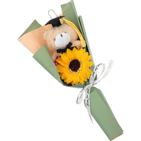 Bouquet Décoration Unique avec Fleurs en Soie Résistantes la Déformation de Poupées Ours en Peluche Beige et Festive pour Remise de Diplôme pour Célébrations (1/5)