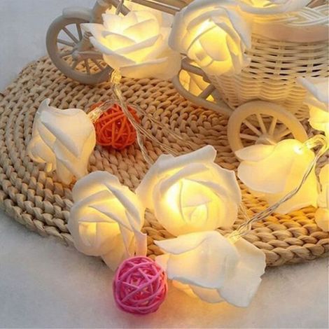 Guirlande lumineuse LED - Rose Fleur - 20 ampoules - 3m - Blanc chaud - Piles (1/4)