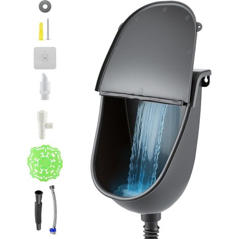 Urinoir mural pour homme avec couvercle et tuyau de vidange, sans eau avec fonction de rinçage, pour homme avec couvercle anti-éclaboussures, toilette portable pour camping, dortoir, jardin (1/5)