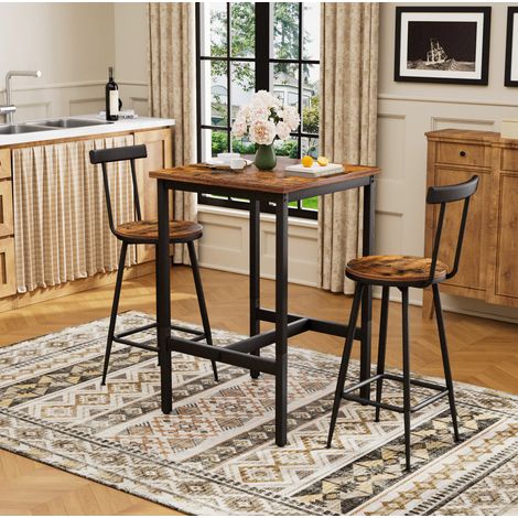 Mesa alta industrial con dos taburetes marrón OKMYHOME (1/5)