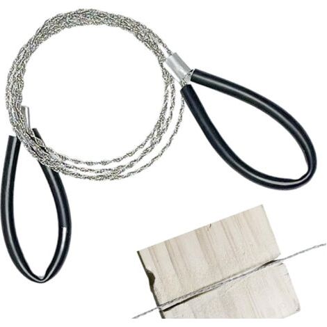 BUNTHAUS Scie à fil en acier inoxydable pour tuyaux en PVC, tuyaux, tubes, outils généraux, scie à câble dentelée de 75 cm avec deux poignées pour couper le bois, le plastique, l'os, le caoutchouc