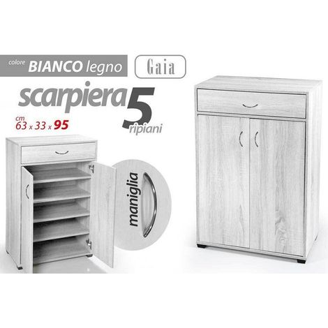 TRADE SHOP - Mobile Scarpiera Armadio 2 Ante Cassetto 5 Ripiani Legno Bianco 95x63x33cm 770937 - (1/3)