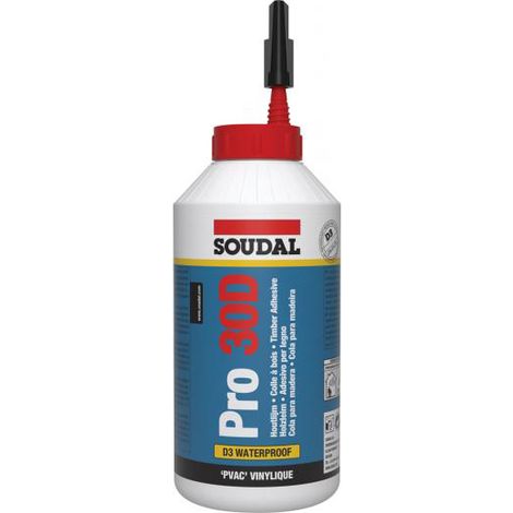 Soudal – Colle à bois PVA résistante à l'eau 750 g – Fixation forte pour bois dur et tendre – Temps de séchage 1 à 2 heures