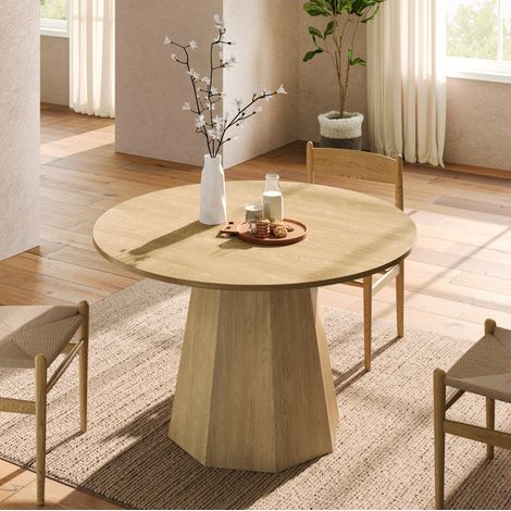 Table à manger ronde en MDF coloris chêne Ø120 cm, pour 4 à 6 personnes (1/5)