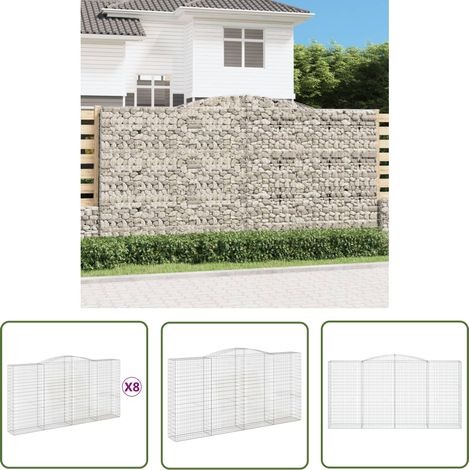 The Living Store Paniers à gabions arqués 8 pcs 400x50x200/220 cm Fer galvanisé - Panier À Gabion - Gabion - Mur De Gabion - Clôture Végétale - Décoration Jardin (1/5)
