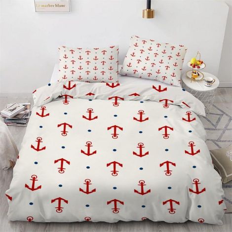 Bettwäsche-Set 220x240 cm mit Anker-Motiv, 3-teilig, Mikrofaser, Wendebettwäsche
