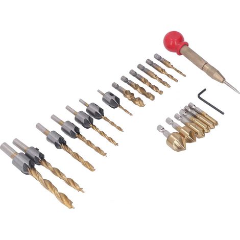 Kit de 20 Pièces Forets à Chanfreiner en Titane Doré avec Tarauds et Clés Hexagonales (1/5)