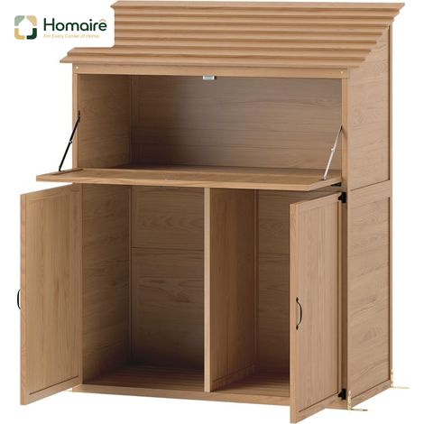 HOMAIRE Gartenschrank Holz mit Stufen-Pultdach, klappbarem Tisch, Doppeltüren, wetterfest für Garten und Terrasse