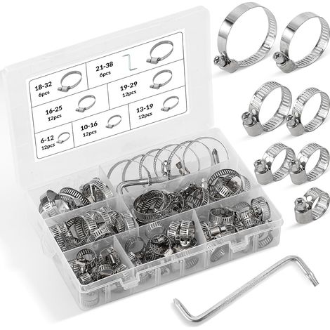 72-teiliges, verstellbares Schlauchschellen-Set aus Edelstahl – Schlauchschellen, Metallschlauchschellen, vielseitiges Set für Rohre verschiedener Durchmesser, Sanitärinstallation, Kfz-Bereich, Garten (1/5)