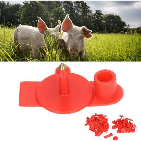 Ohrmarken gegen Verlust für Nutztiere, handbeschriftet für Schweine, Rinder, Schafe – Rot, 100er-Packung (1/5)