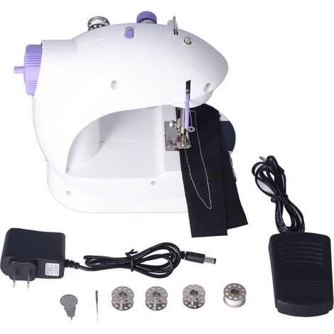 Mini machine à coudre portative avec pédale, coupe droite, lumière intégrée, pour tailleur, maison, voyage, prise US 100-240V (1/5)