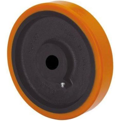 rueda hun400-60-130 nucleo hierro y banda poliur.naranja eje liso (1/2)