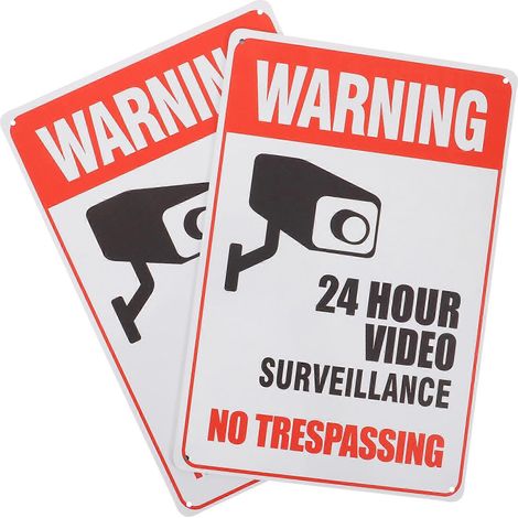 2 panneaux « Propriété privée » avec vidéosurveillance 24h/24 et 7j/7 (avertissement).-30.00X20.00X0.30CM