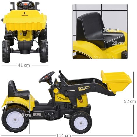 Chargeuse sur roues pour enfants,pelle mobile,klaxon,entraînement à pédales,depuis 3 ans,cadre métallique,jaune,114 x 41 x 52 cm