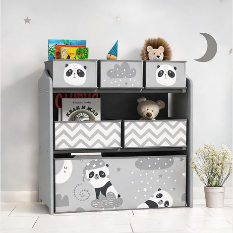 Meuble de rangement enfant 6 bacs tissu 63 x 30 x 66 cm gris (1/5)