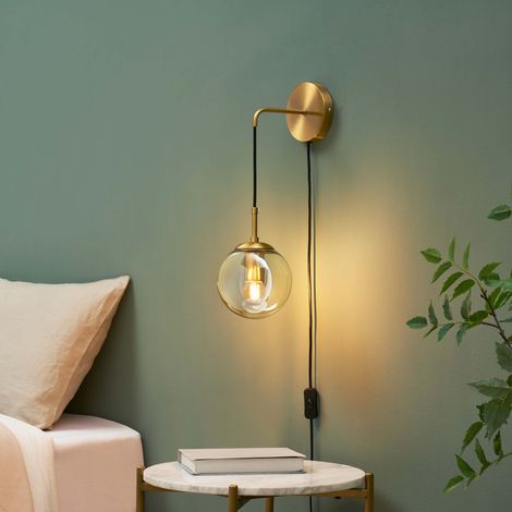 Goldene Wandleuchte aus Glas mit Kabel und Schalter - Robyn (1/5)