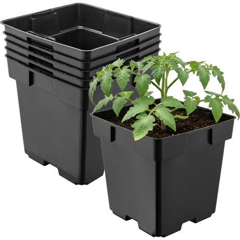 Garronda Pflanztopf Kunststoff 14 x 14 x 14 cm (2L) 5er Set eckig mit Drainagelöchern Blumentopf robust Pflanzentopf für Garten Gewächshaus Balkon Anzucht Innen Außenbereich Schwarz GD-0199