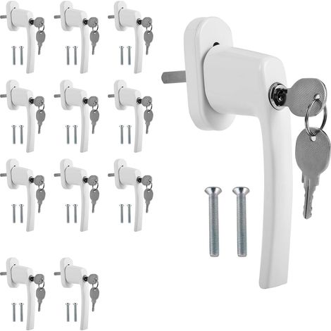 Lot de 12 poignées de fenêtre en aluminium - Sécurité enfant - Verrouillables - Fermeture identique - Blanc - Longueur de tige : 35 mm - Pour fenêtres, portes de terrasse, portes de balcon