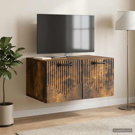 Meuble TV mural avec rangement en bois d'ingénierie chêne fumé 59,5 x 41 x 30 cm - PANGIVO (1/5)