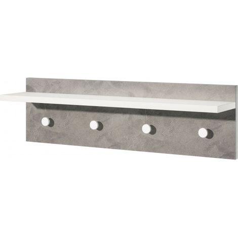 Perchero de pared Terraneo con estante y 4 ganchos, blanco y hormigón, 80x15x23 cm