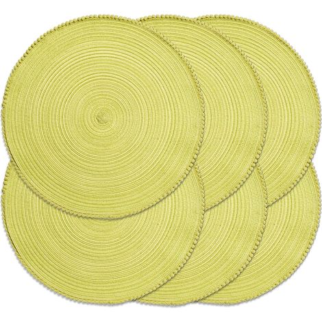 Lot de 6 sets de table ronds tressés de 38,1 cm pour tables de salle à manger, tissés naturels, résistants à la chaleur (B jaune vert)'B Jaune Vert 6 PCS'B Jaune Vert'6 PCS (1/5)