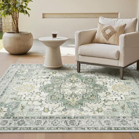 Tapis Vintage Lavable pour Salon 160x230cm Vert (1/5)
